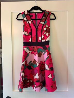 Ted Baker Pink Floral Fit-and-Flare Dress with Teal Accents